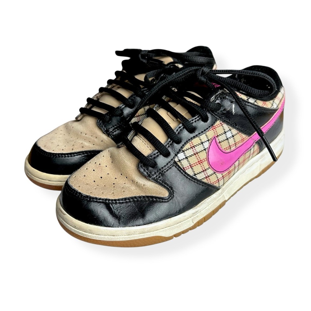 Nike Dunk Low Girls‎ Shoes Plaid Size 5 Hemp/Pinkfire Ii-Sail-Light Brown 2008 - Picture 4 of 13